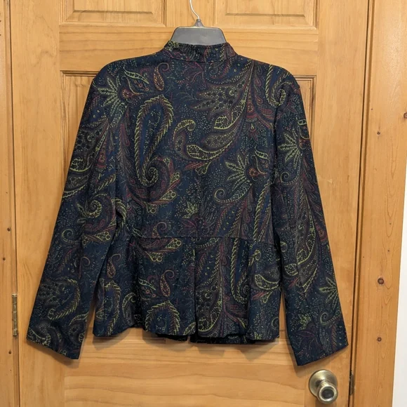 Notations Womens Large Jacket Blazer Green Red Paisley Full Zip Peplum Boho Fall - Picture 9 of 10